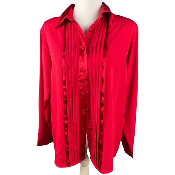 Yves St. Clair Tops - Vintage Yves St. Clair Red Button-Down Satin Blouse Size 14